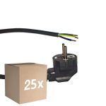 Fordelspakning 25x Noxion Power Strømforsyningskabel Svart - Schuko Europlug + Åpne ender - 2m - 3 pole 0,75mm2