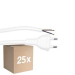 Fordelspakning 25x Noxion Euro Strømforsyningskabel - C7 Europlug + Åpne ender - Hvit 2m - 2 pole 0,75mm2
