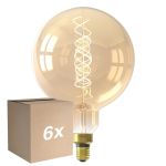 Fordelspakning 6x Calex XXL Mega Gull Globe LED E27 G200 Filament 3W 250lm- 822 Ekstra Varm Hvit | Dimbar