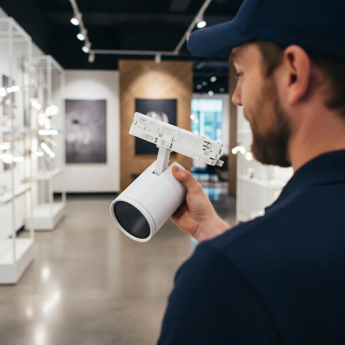 Noxion sporbelysning Delta Pro med honeycomb i en galleri-milj&oslash;